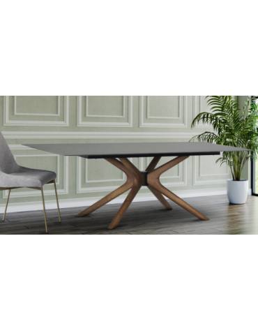 Tavolo in metallo verniciato e legno, piano in gres porcellanato smaltato - cm 200x100x74h