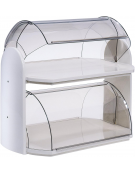 Vetrinetta da banco in polistirene a 2 piani con apertura doppio fronte - cm 45x30x43h