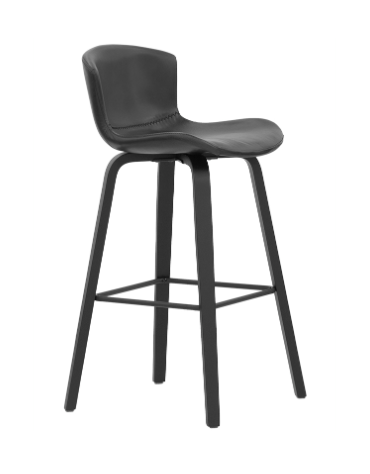 Sgabello in legno multistrato e metallo, seduta imbottita rivestita in ecopelle cm 43x40x94h