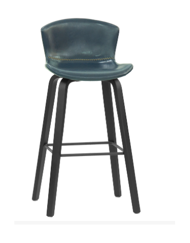 Sgabello in legno multistrato e metallo, seduta imbottita rivestita in ecopelle cm 43x40x94h