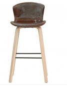 Sgabello in legno multistrato e metallo, seduta imbottita rivestita in ecopelle cm 43x40x94h