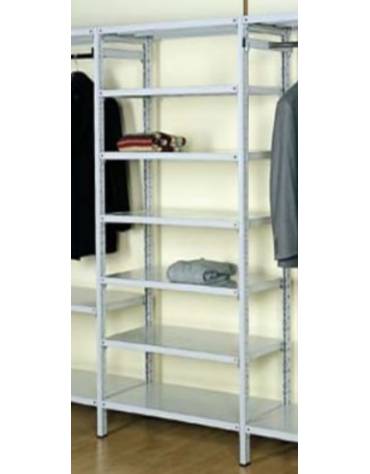 Scaffale metallico in acciaio verniciato RAL 7035 con 7 ripiani cm 70x30 - Montaggio a gancio-Dimensioni esterne cm 76,4x30x350h