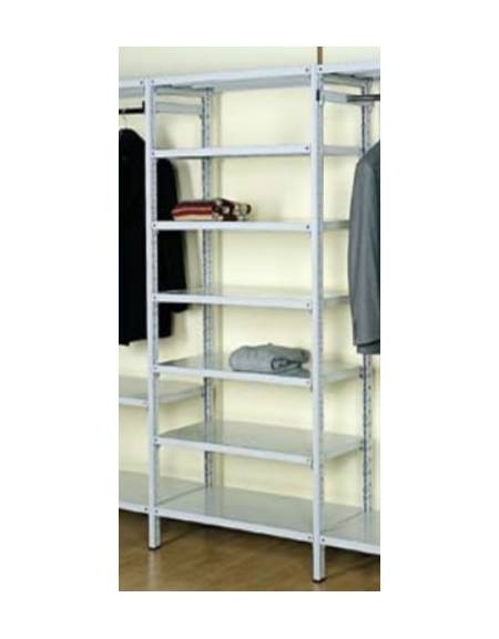 Scaffale metallico in acciaio verniciato RAL 7035 con 7 ripiani cm 70x30 - Montaggio a gancio-Dimensioni esterne cm 76,4x30x350h