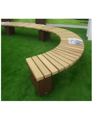 Panchina angolare senza schienale realizzata con doghe in legno di pregio - 1 settore - cm 45h