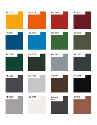 Set con libreria in acciaio zincato e verniciato, pareti in lamiera forata, tetto in policarbonato, seduta in legno di pino