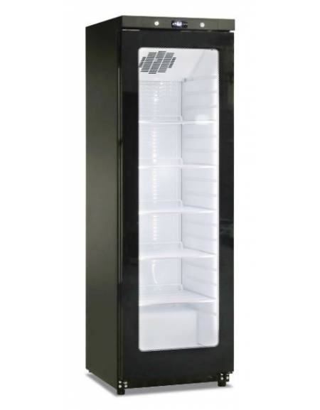 Armadio Vetrina Lt. 400 in colore nero con porta a vetro senza cornice -Refrigerazione statica con agitatore +2°+8°C-cm 60x62,5x