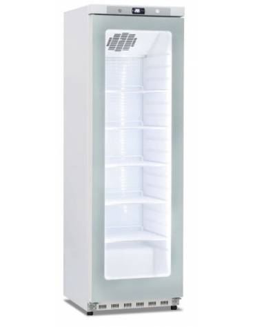 Armadio Vetrina in colore bianco con porta a vetro senza cornice -Refrigerazione statica con agitatore +2°+8°C-cm 60x62,5x186h
