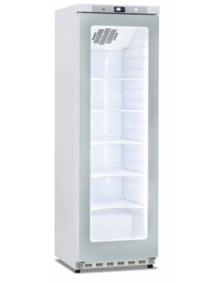 Armadio Vetrina in colore bianco con porta a vetro senza cornice -Refrigerazione statica con agitatore +2°+8°C-cm 60x62,5x186h