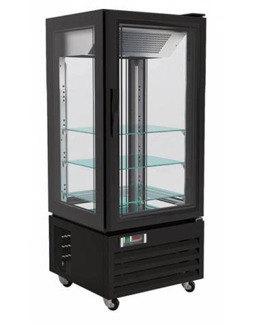 Vetrina espositiva verticale refrigerata pasticceria nera ventilata +2° +10°C - N°3 ripiani a vetro-Capacità 431 Lt -cm 65x65x15