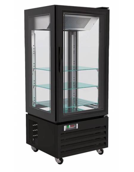 Vetrina espositiva verticale refrigerata pasticceria nera ventilata +2° +10°C - N°3 ripiani a vetro-Capacità 431 Lt -cm 65x65x15