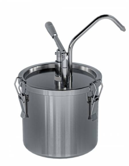 Dispenser singolo per salse in acciaio inox 304 - capacità lt 4,5 - capacità erogazione ml 15 per erogazione - mm Ø180x400h