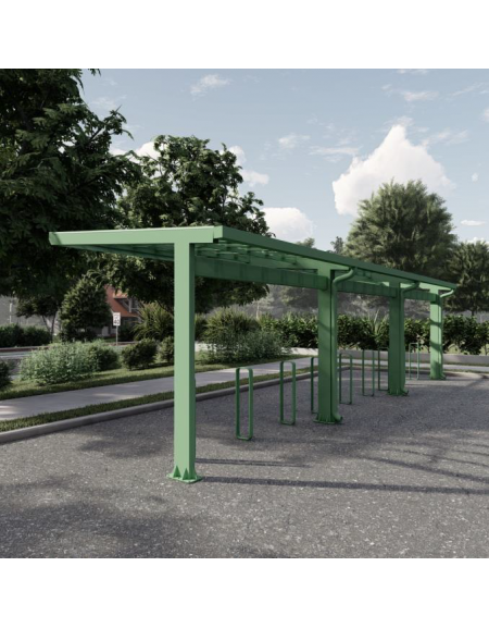 Pensilina monofacciale in acciaio zincato e verniciato, modulo base, copertura in policarbonato - cm 308x239,2x243,9h