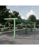 Pensilina monofacciale in acciaio zincato e verniciato, modulo composizione, copertura in policarbonato - cm 308x239,2x243,9h