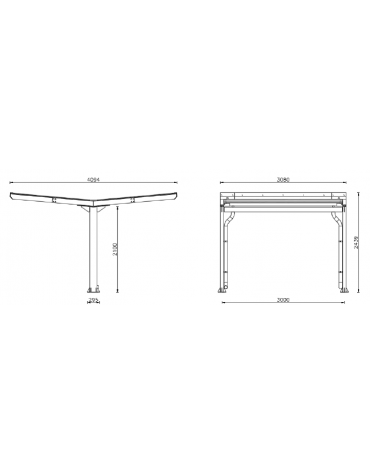 Pensilina bifacciale in acciaio zincato e verniciato, modulo base, copertura in policarbonato - cm 308x409,4x243,9h