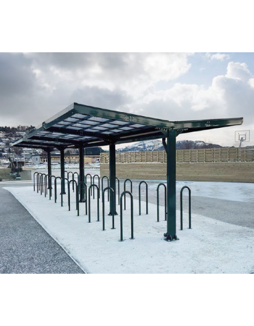 Pensilina bifacciale in acciaio zincato e verniciato, modulo composizione, copertura in policarbonato - cm 308x409,4x243,9h