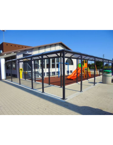 Percorso pedonale coperto modulare in acciaio verniciato e copertura in policarbonato - Prezzo al metro lineare