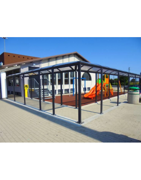 Percorso pedonale coperto modulare in acciaio verniciato e copertura in policarbonato - Prezzo al metro lineare