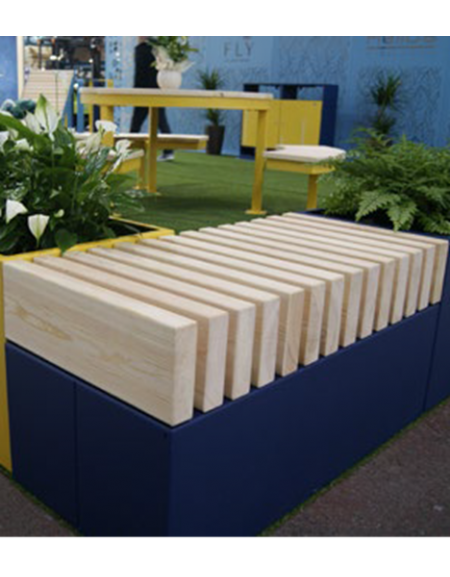 Seduta rettangolare in legno di pino, struttura in acciaio zincato e verniciato - cm 90,5x45x45h