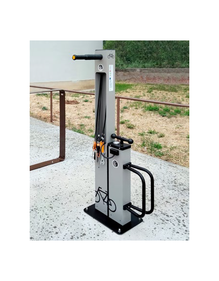 Colonnina portabici ad 1 posto in alluminio verniciato con 1 pompa per gonfiare le ruote e set attrezzi - cm 59x44x160h