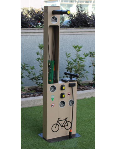 Colonnina in alluminio verniciato con 4 prese per ricarica e-bike, 1 pompa e set chiavi - cm 59x44x150,4h