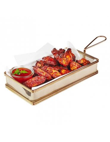 Cestino porta snack rettangolare in acciaio inox con rivestimento color oro - cm 21,5x10,5x4,5h