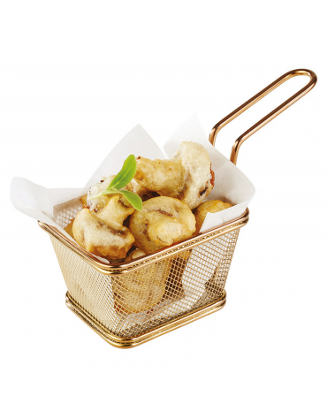 Mini cestino porta snack rettangolare in acciaio inox con rivestimento color oro - cm 10x8,5x6,5h