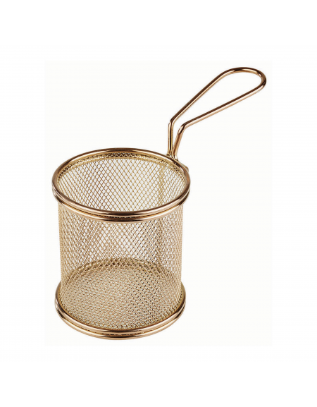 Mini cestino porta snack rotondo in acciaio inox con rivestimento color oro - diametro cm 8 - altezza cm 7,5