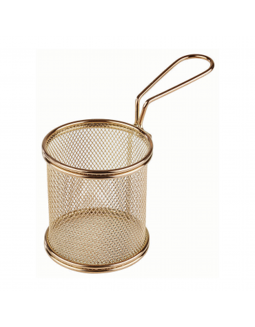 Mini cestino porta snack rotondo in acciaio inox con rivestimento color oro - diametro cm 9 - altezza cm 8,5