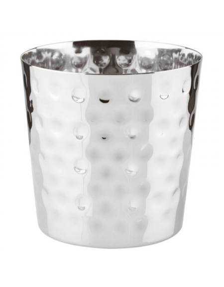 Mini cestello porta snack rotondo in acciaio inox con superficie martellata - capacità lt. 0,35 - diametro cm 8,5 - altezza cm 8