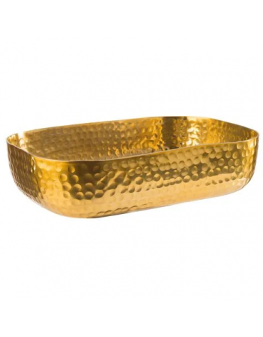 Ciotola porta snack rettangolare in alluminio con superficie martellata - colore oro - capacità lt. 1,4 - cm 23x15,5x6h
