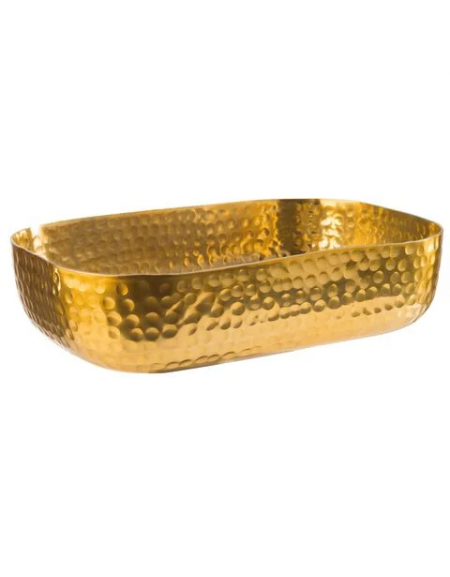 Ciotola porta snack rettangolare in alluminio con superficie martellata - colore oro - capacità lt. 1,4 - cm 23x15,5x6h