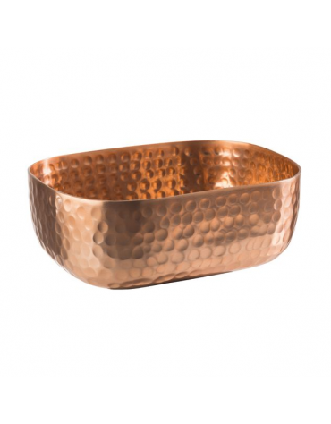 Ciotola porta snack rettangolare in alluminio con superficie martellata - colore rame - capacità lt. 0,7 - cm 15,5x12x5,5h