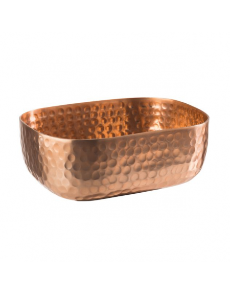 Ciotola porta snack rettangolare in alluminio con superficie martellata - colore rame - capacità lt. 0,7 - cm 15,5x12x5,5h