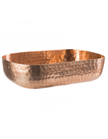 Ciotola porta snack rettangolare in alluminio con superficie martellata - colore rame - capacità lt. 1,4 - cm 23x15,5x6h