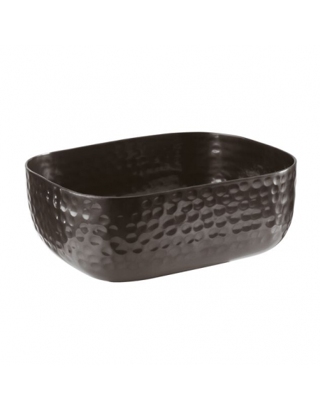Ciotola porta snack rettangolare in alluminio con superficie martellata - colore nero - capacità lt. 0,7 - cm 15,5x12x5,5h