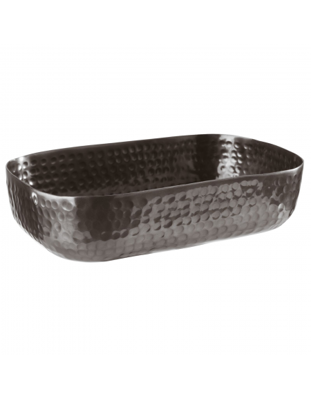 Ciotola porta snack rettangolare in alluminio con superficie martellata - colore nero - capacità lt. 1,4 - cm 23x15,5x6h