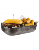 Ciotola porta snack rettangolare in alluminio con superficie martellata - colore nero - capacità lt. 1,4 - cm 23x15,5x6h