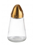 Dispenser dosatore snack in vetro trasparente con tappo in acciaio inox, colore oro - diametro cm 8,5 - altezza cm 15,5 