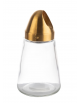 Dispenser dosatore snack in vetro trasparente con tappo in acciaio inox, colore oro - diametro cm 8,5 - altezza cm 15,5