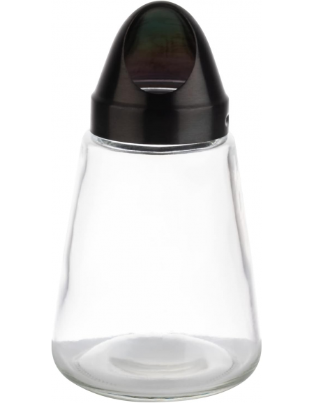 Dispenser dosatore snack in vetro trasparente con tappo in acciaio inox, colore nero - diametro cm 8,5 - altezza cm 15,5
