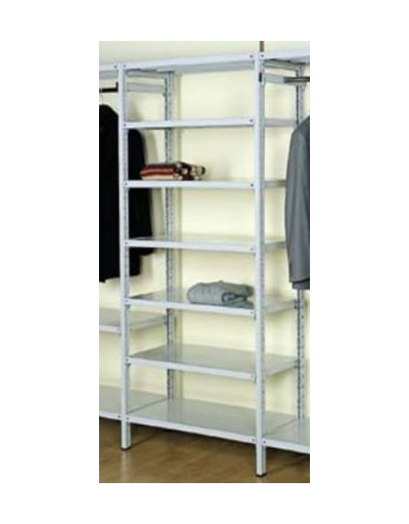 Scaffale metallico in acciaio verniciato RAL 7035 con 7 ripiani cm 80x30 - Montaggio a gancio-Dimensioni esterne cm 86,4x30x350h