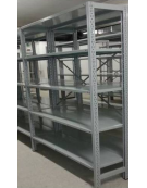 Scaffale metallico in acciaio verniciato RAL 7035 con 7 ripiani cm 80x30 - Montaggio a gancio-Dimensioni esterne cm 86,4x30x350h