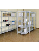 Scaffale metallico in acciaio verniciato RAL 7035 con 7 ripiani cm 110x30 -Montaggio a gancio-Dimensioni esterne cm 106,4x30x350