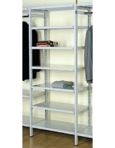 Scaffale metallico in acciaio verniciato RAL 7035 con 7 ripiani cm 90x40 - Montaggio a gancio-Dimensioni esterne cm 96,4x40x350h