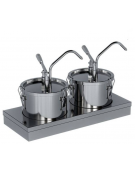 Dispenser doppio per salse con acciaio inox 304 - capacità lt 4,5x2 - capacità erogazione ml 15 per erogazione - mm 400x200x400h