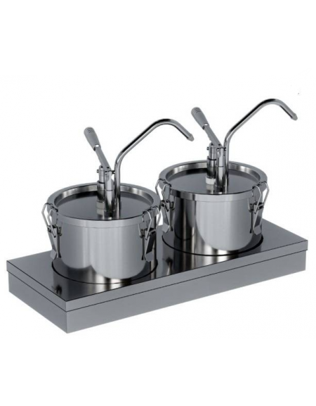 Dispenser doppio per salse con acciaio inox 304 - capacità lt 4,5x2 - capacità erogazione ml 15 per erogazione - mm 400x200x400h