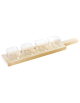 Set 4 ciotole in vetro su vassoio in legno per aperitivo e degustazione - capacità ciotole ml 68 cad. - cm 42x9x1,8h