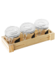 Set 3 vasetti in vetro su vassoio in legno per aperitivo e degustazione - capacità vasetti ml 200 cad. - cm 27,5x11x4h