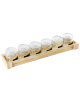Set 6 vasetti in vetro su vassoio in legno per aperitivo e degustazione - capacità vasetti ml 100 cad. - cm 43x10x3h