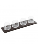 Set 4 ciotole in vetro su vassoio in ardesia per aperitivo e degustazione - capacità ciotole ml 110 cad. - cm 35x10